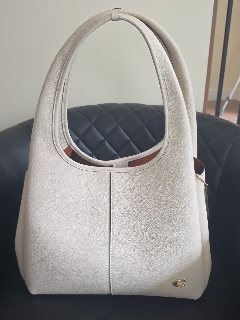Coach Cream Leather Shoulder Bag with Gold Accent